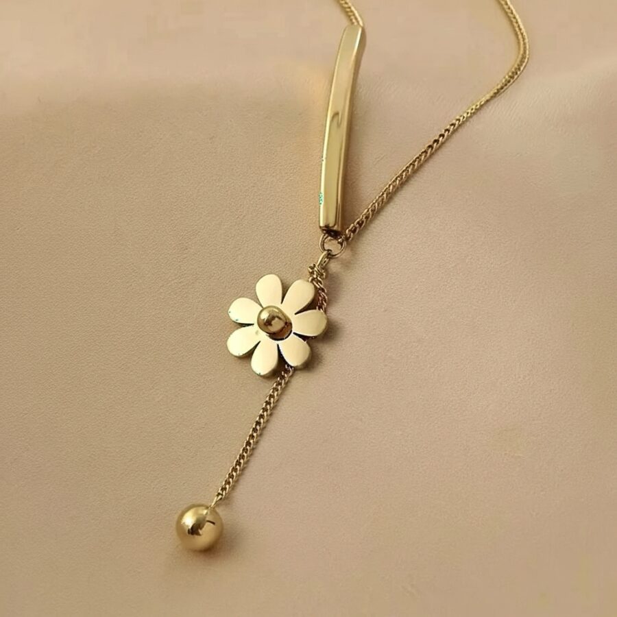 Women's Gold Floral Bar Lariat Necklace