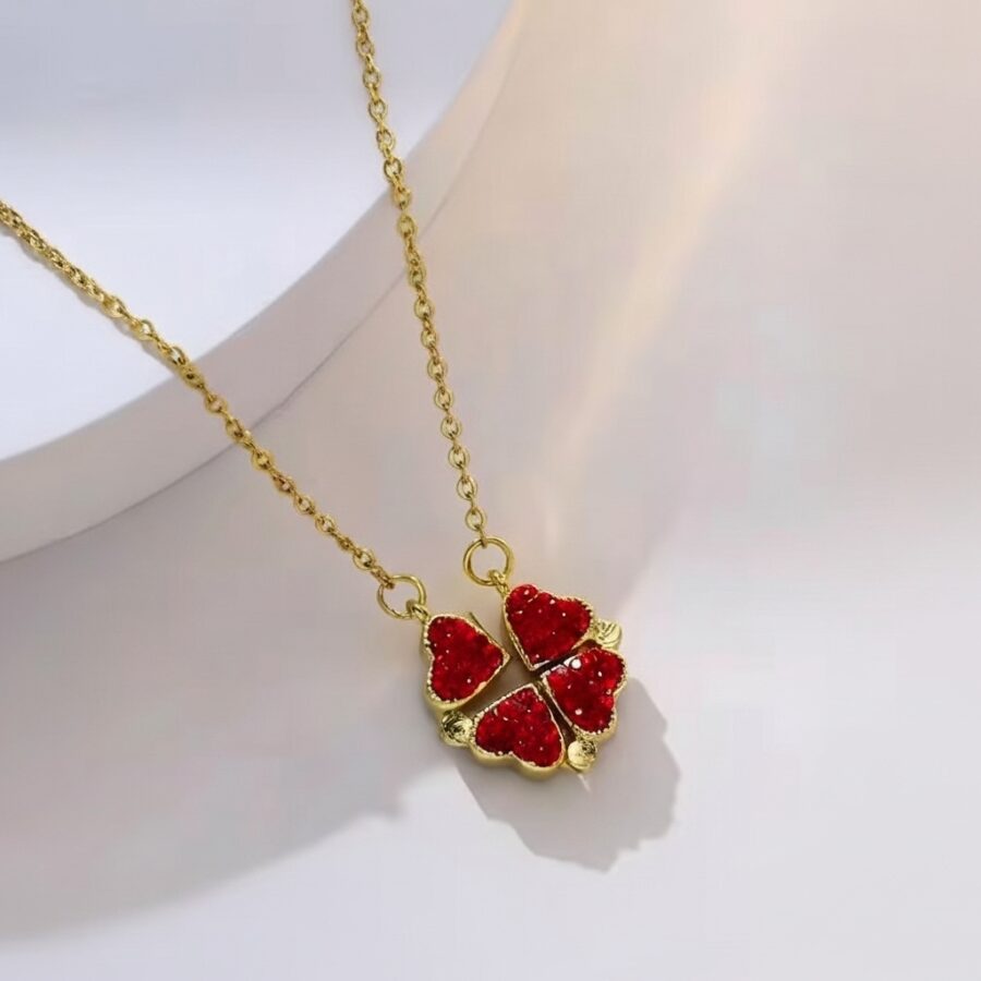 Women's Red Heart Bar Necklace