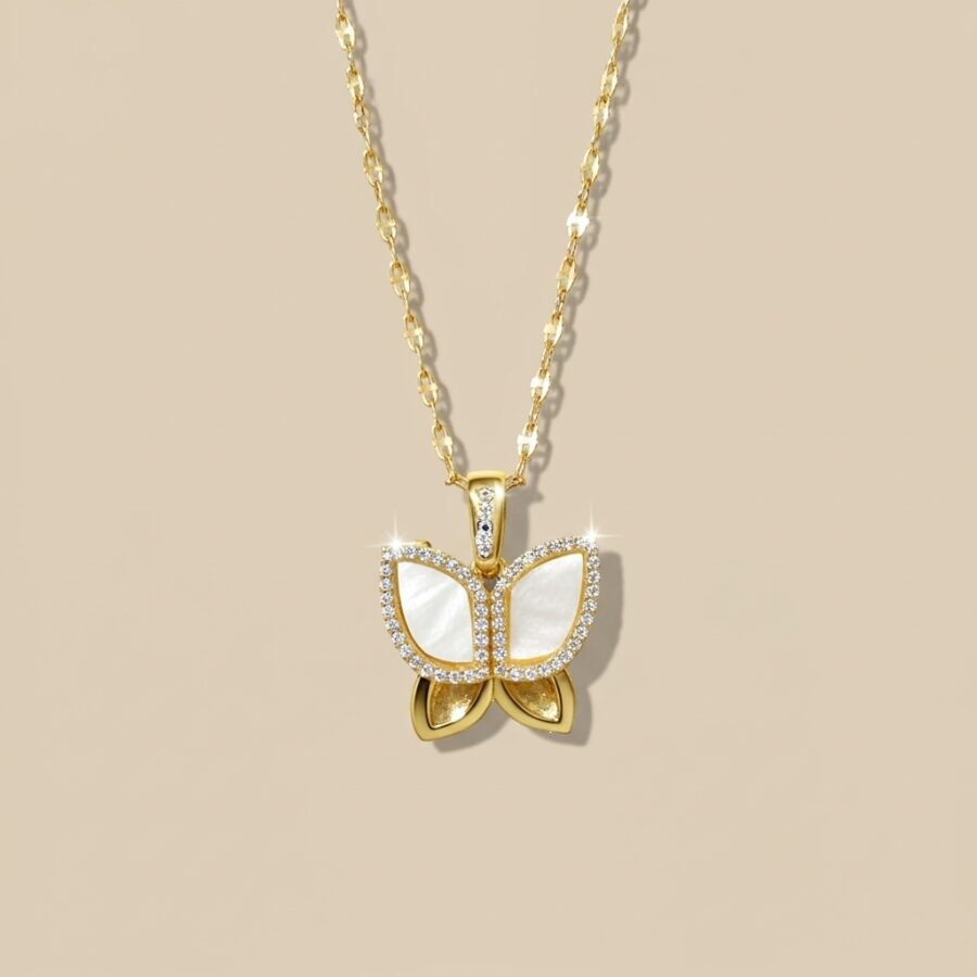 Wmen's Mother Of pearl Butterfly Necklace