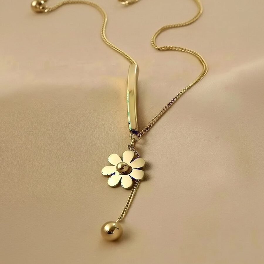 Gold floral bar lariat necklace for women – stainless steel Pakistan – view 2