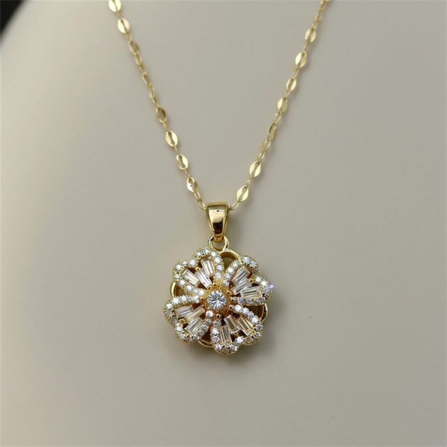 Diamond flower pendant necklace for women – stainless steel Pakistan – view 2