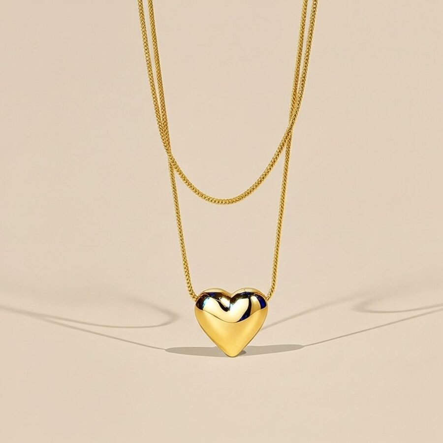 Gold heart layered necklace for women – non-tarnish stainless steel necklace Pakistan – view 2