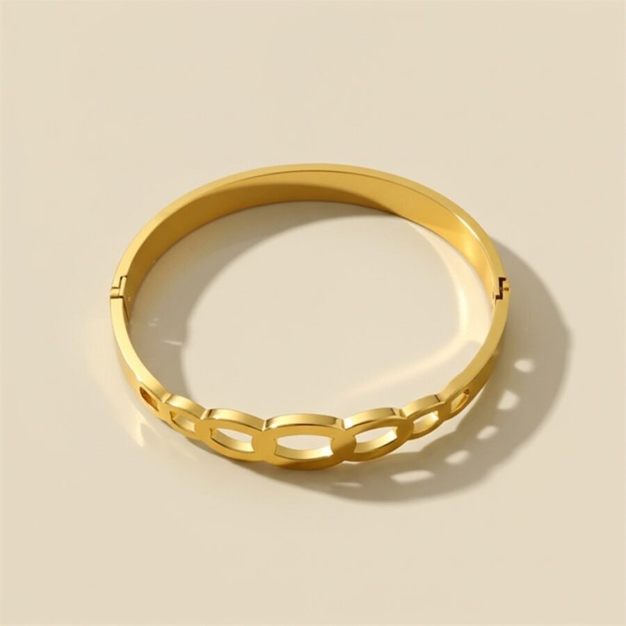 Gold Oval Link Bangle Bracelet
