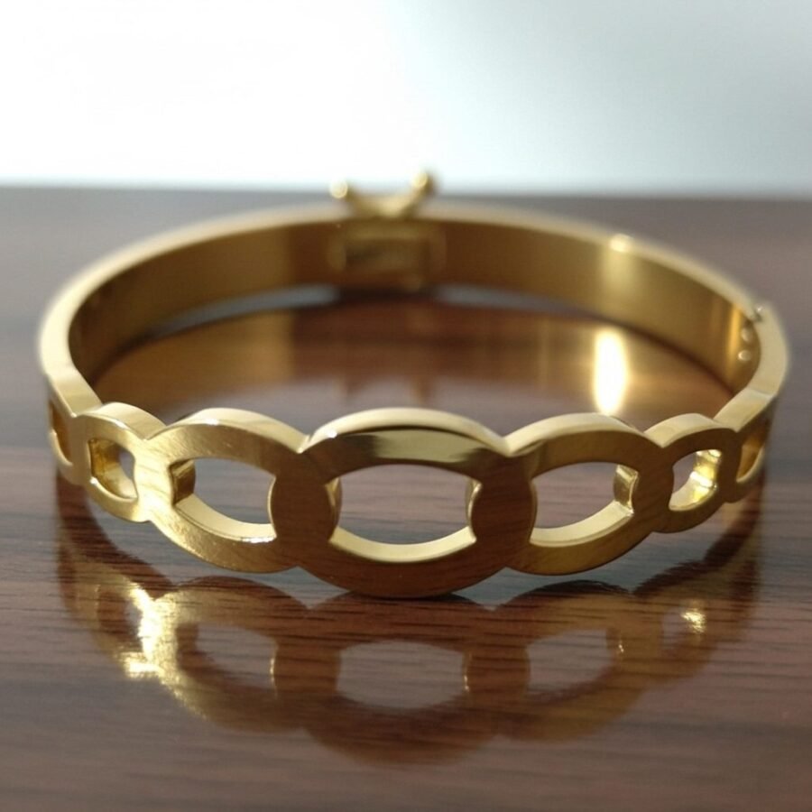 Gold oval link bangle bracelet for women – stainless steel Pakistan – view 2