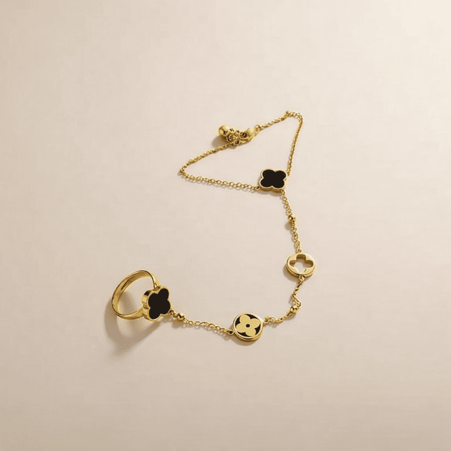 Gold Clover Ring Bracelet