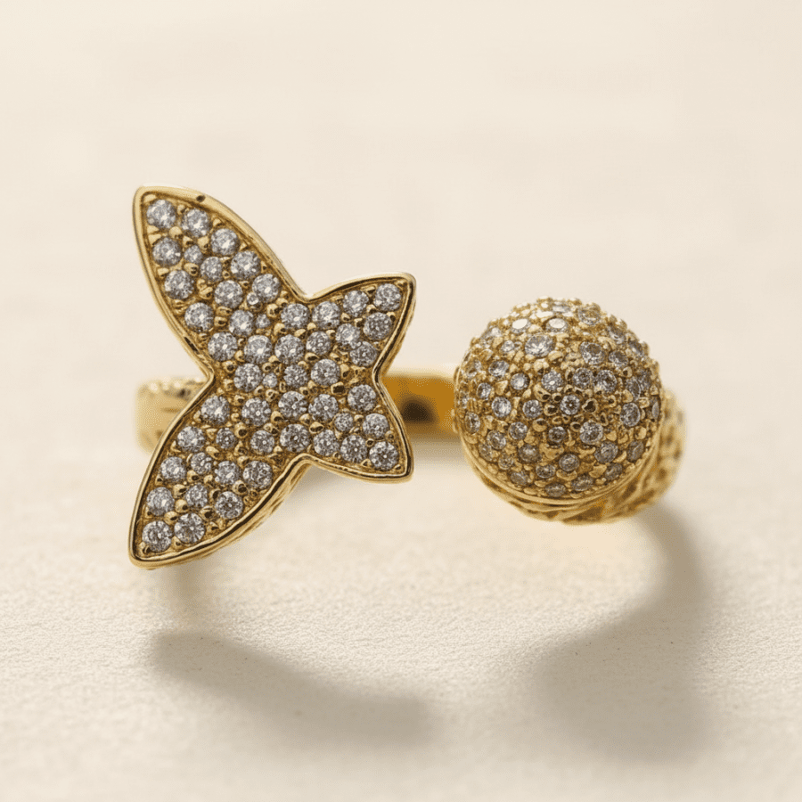 Gold Crystal Cross Ring