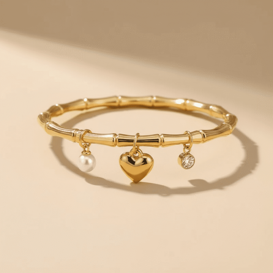 Pearl heart bamboo bracelet for women – stainless steel Pakistan – view 2