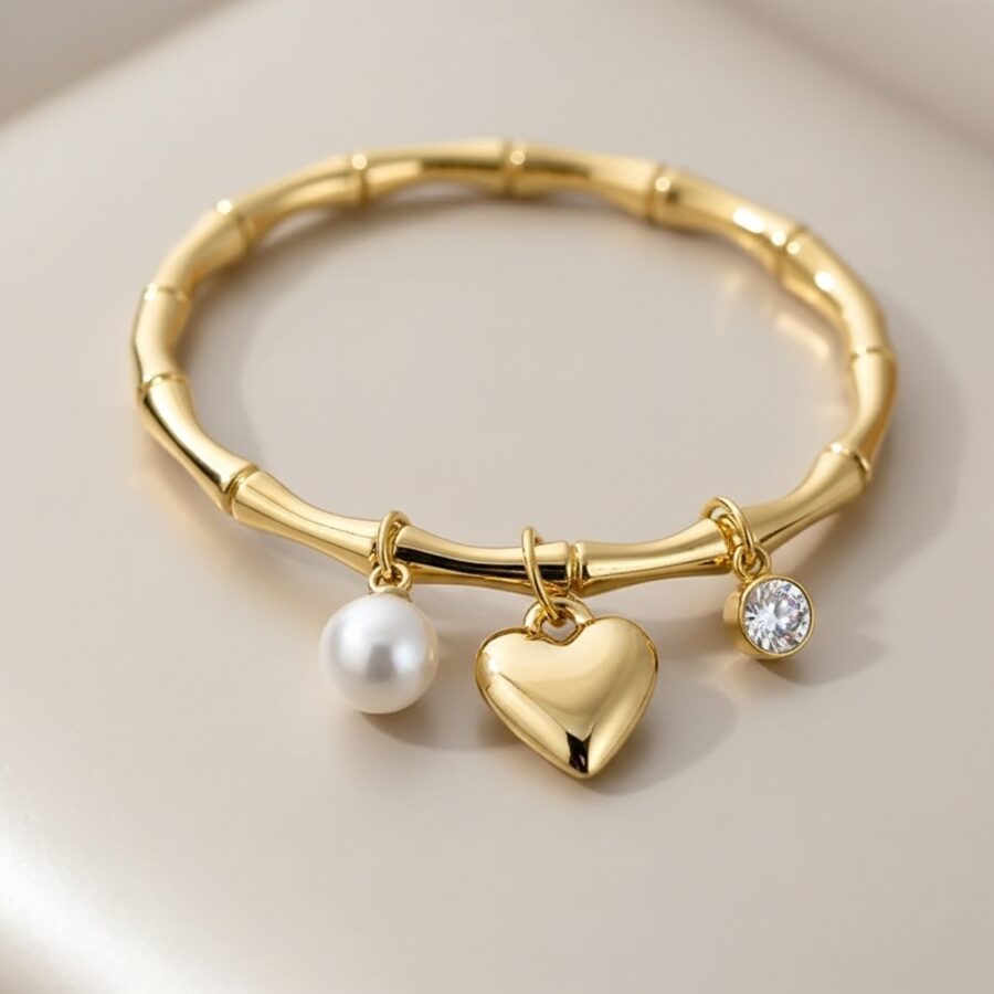 Pearl Heart Bamboo Bracelet