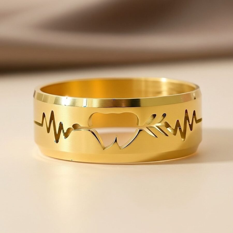 Gold maze solitaire ring for women – stainless steel ring Pakistan – view 2
