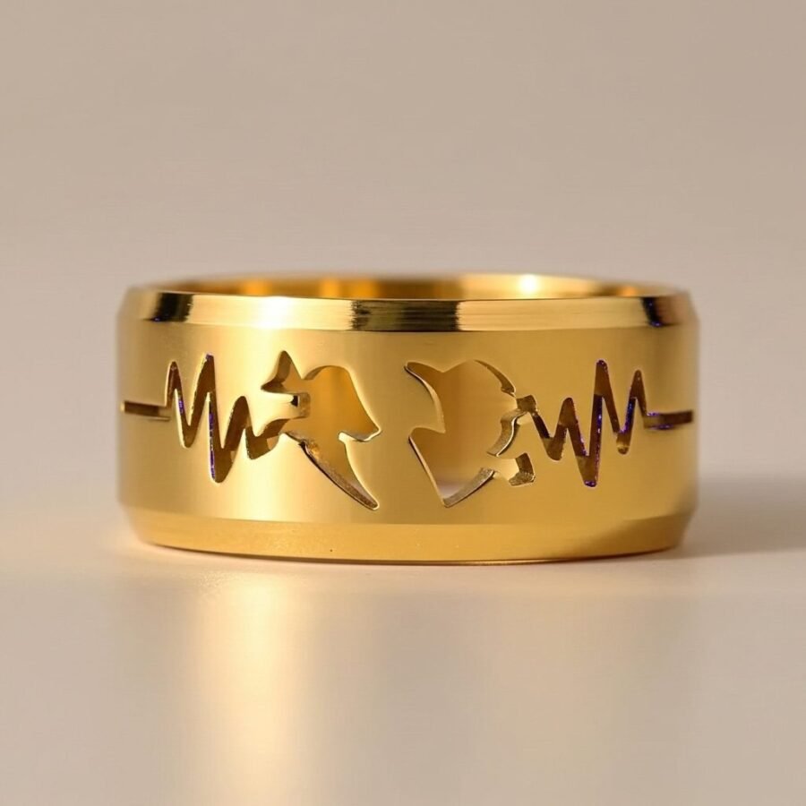 Gold heartbeat horse ring for women – stainless steel ring Pakistan – view 2