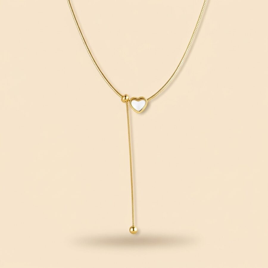 Women's White Heart Lariat Necklace