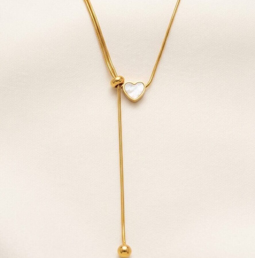 Women's White Heart Lariat Necklace