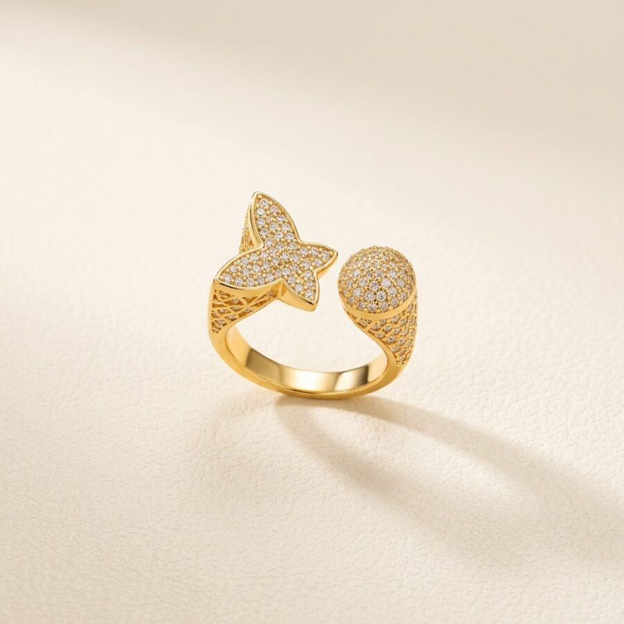 Gold Crystal Cross Ring