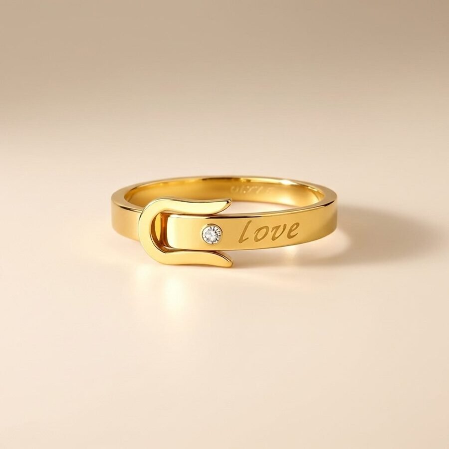 Gold buckle love ring for women – stainless steel ring Pakistan – view 2