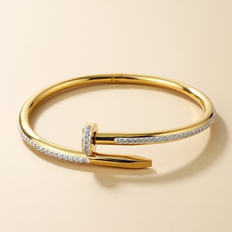Gold Pavé Nail Bangle Bracelet