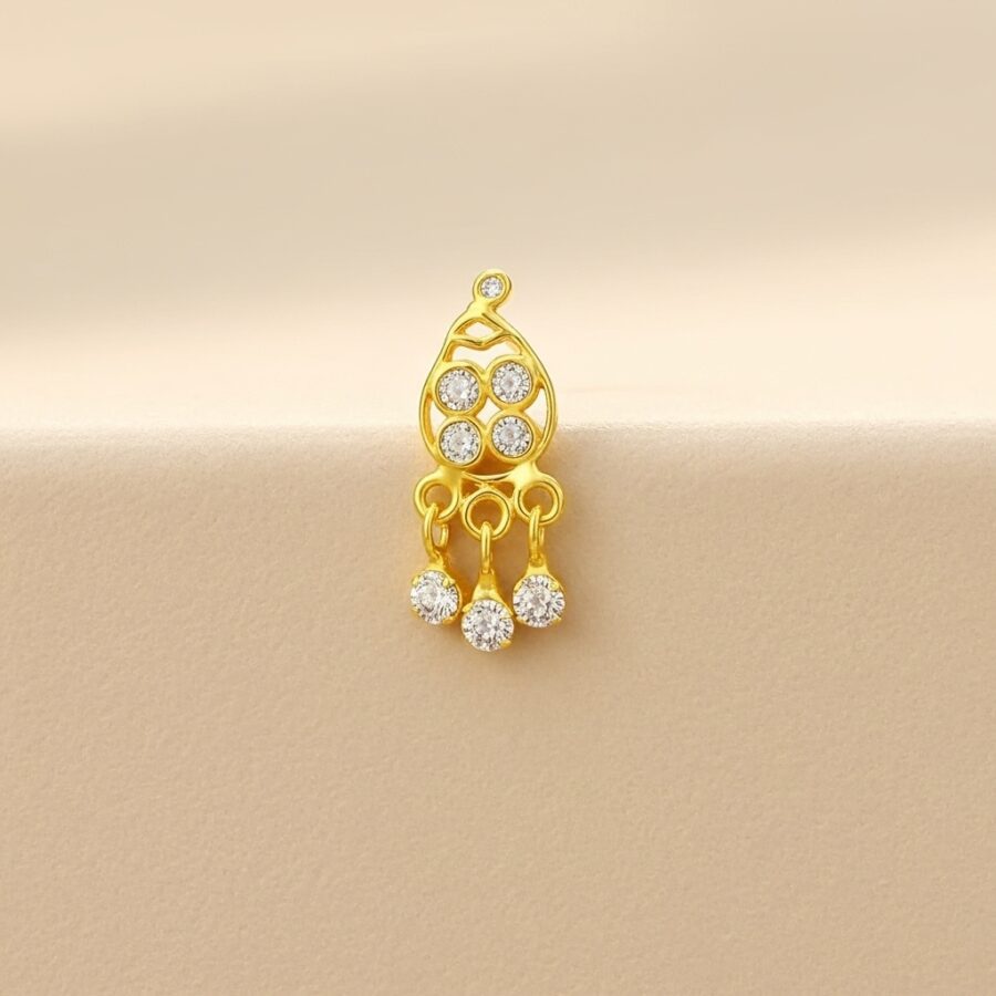 Gold Ornate Diamond Drop Nose Pin