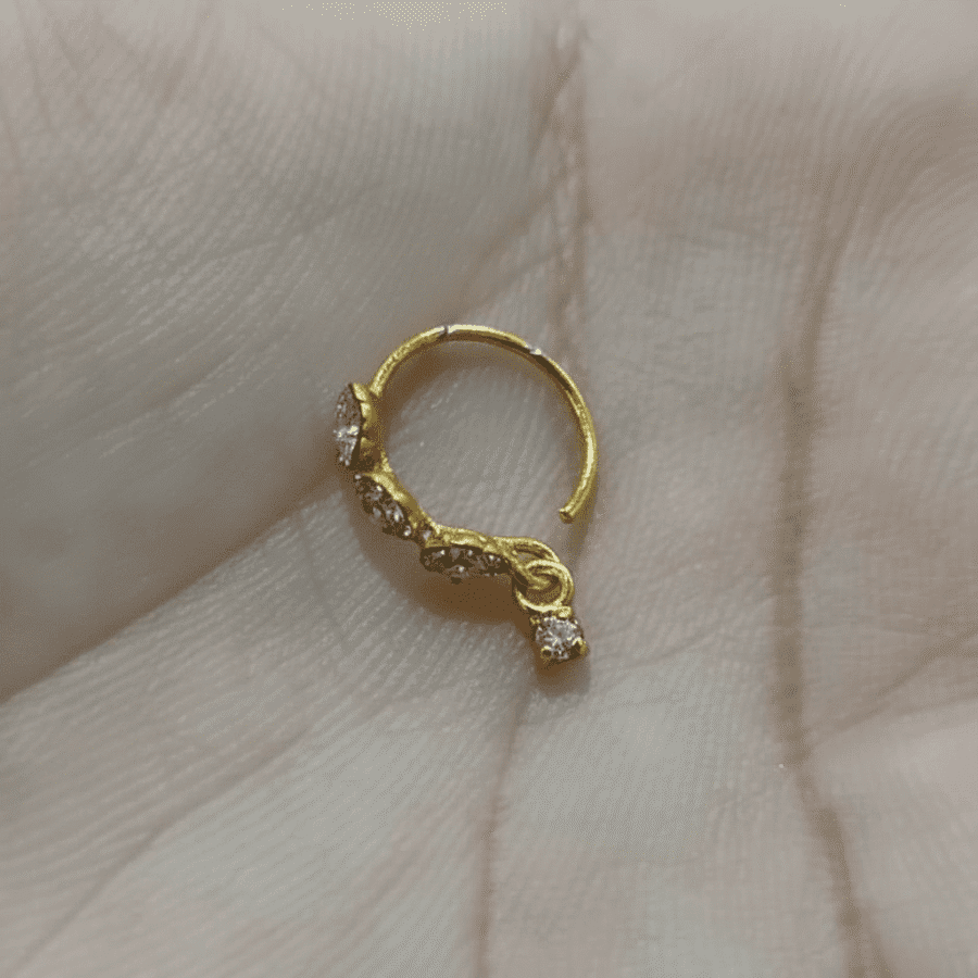 Gold Textured Diamond Drop Nose Ring