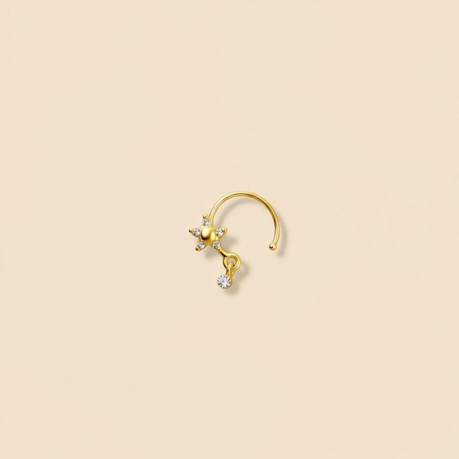 Gold Star Diamond Drop Nose Ring