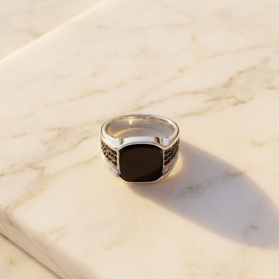 Men's black onyx signet ring – stainless steel ring for men Pakistan – view 2