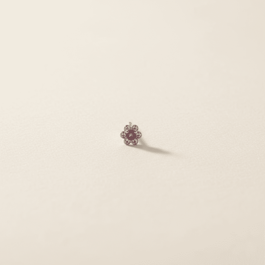 Silver Ruby Diamond Flower Nose Pin