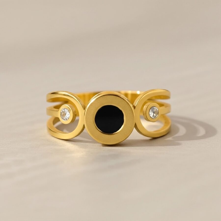 Gold Onyx Crescent Ring