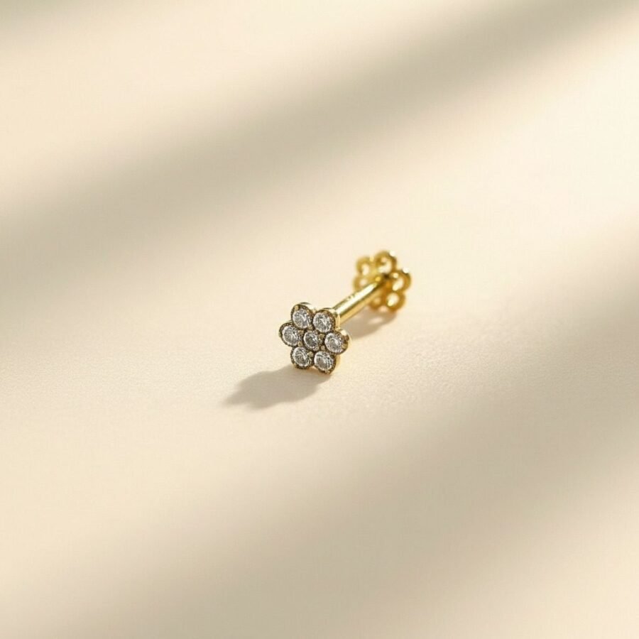 Golden flower cluster CZ nose pin for women – gold laung stainless steel Pakistan – view 2