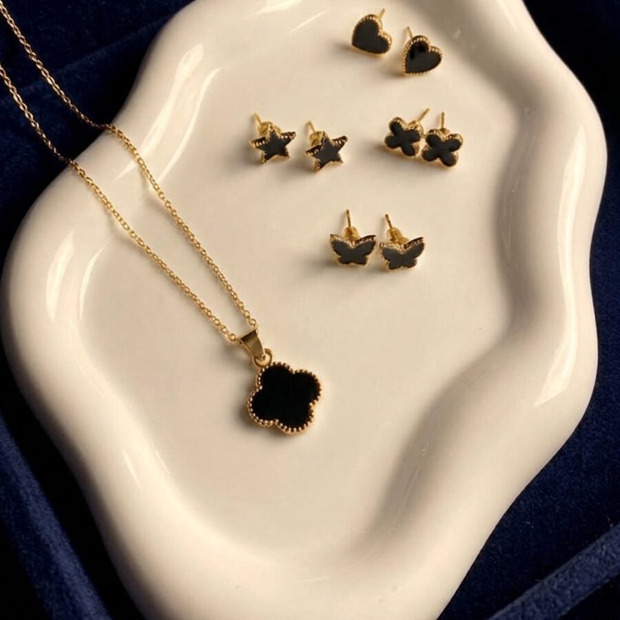 Women's Black Clover Star Jewelry Set | Stainless Steel