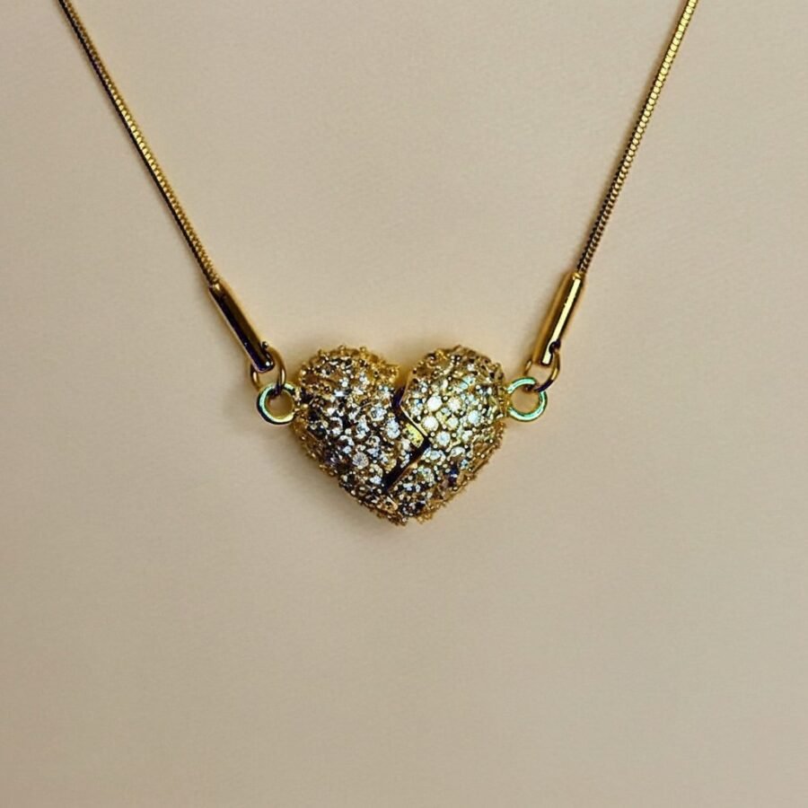 Pave split heart necklace for women – stainless steel necklace Pakistan – view 2