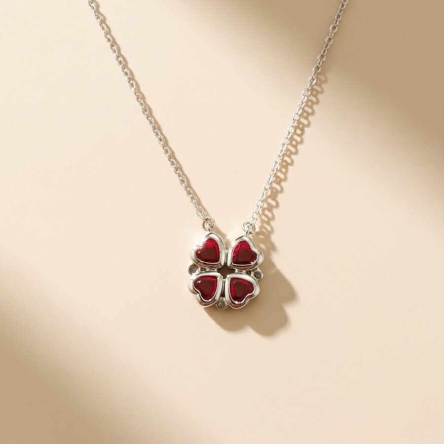 Women's Red heart Clover Necklace