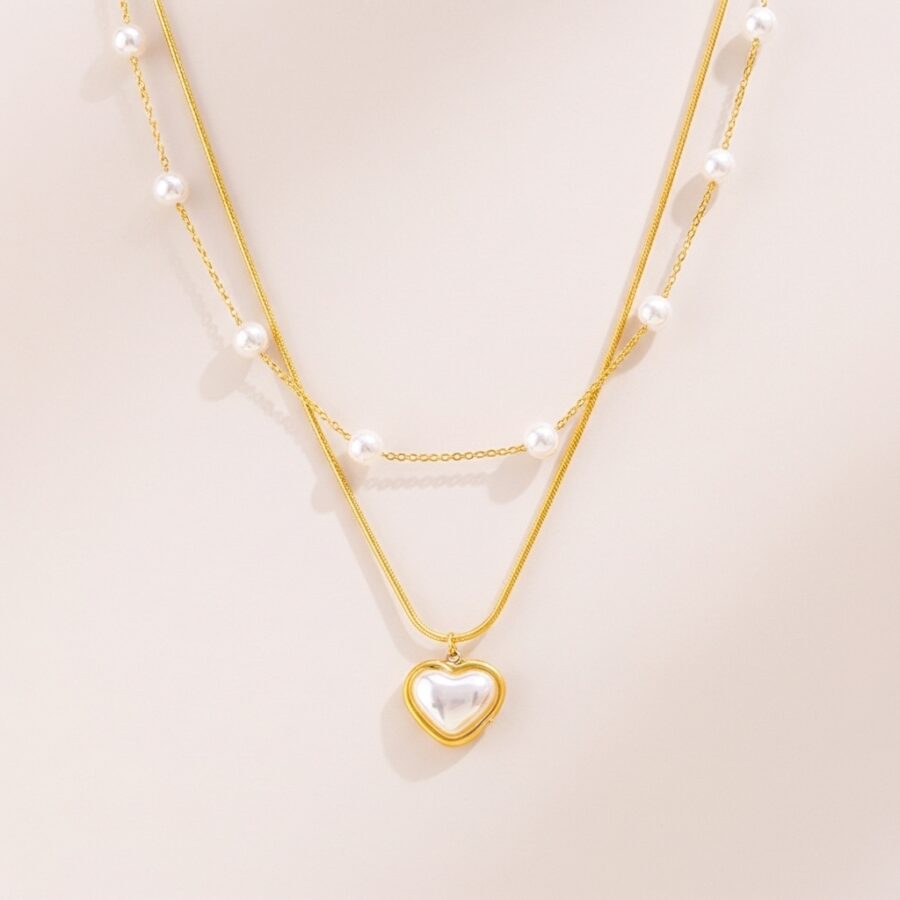 Women's Pearl Heart Locket Layered Necklace