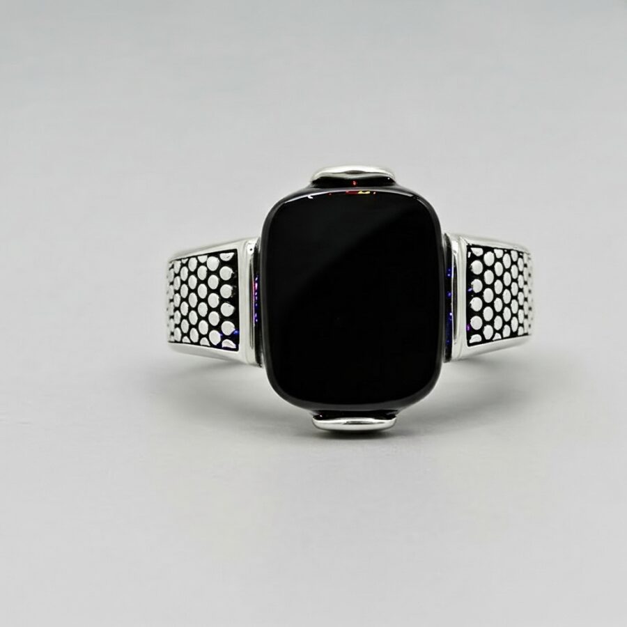 Men's Black Onyx Textured Signet Ring