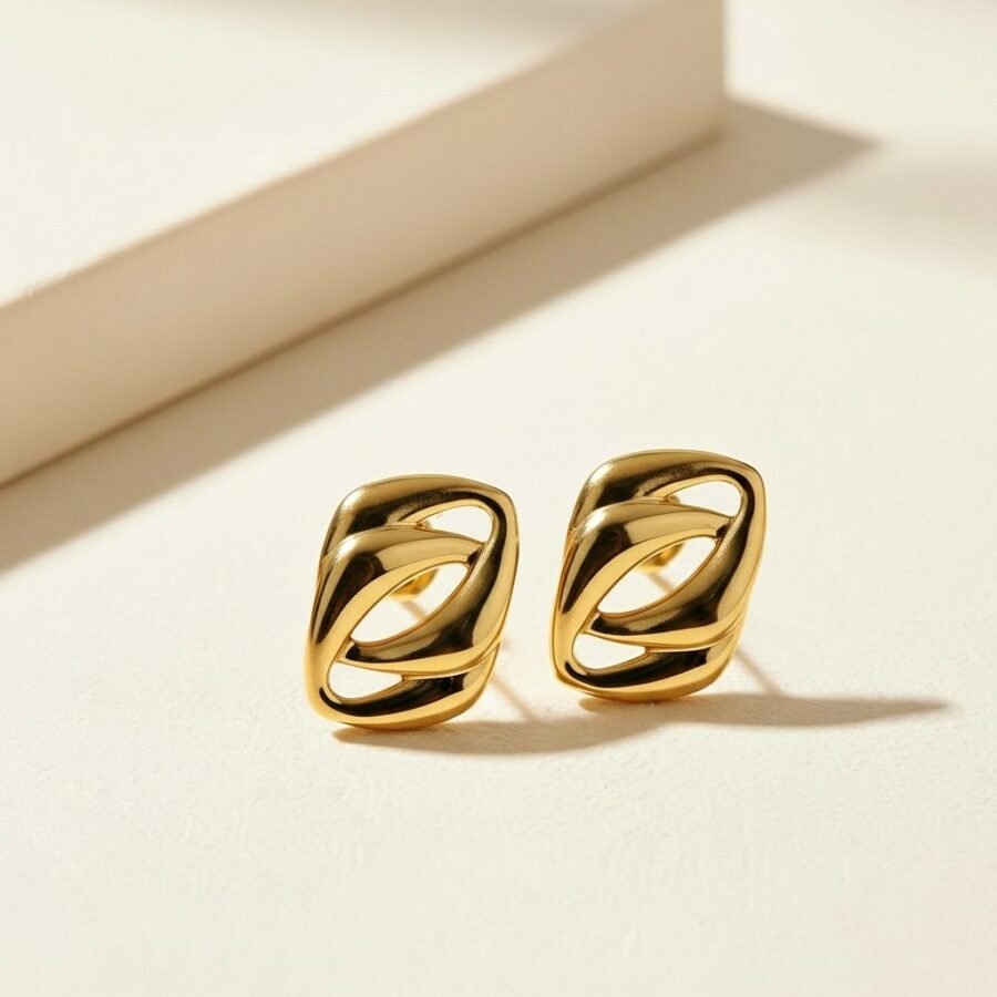 Gold knot twist earrings for women – stainless steel earrings Pakistan – view 2