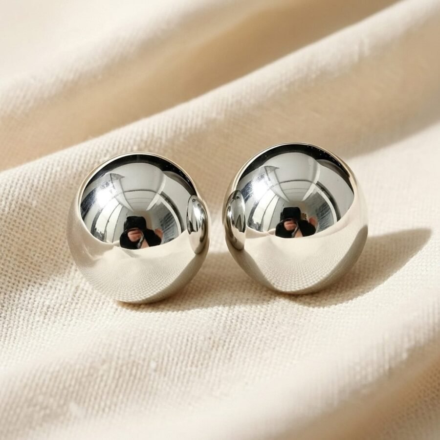 Silver dome ball stud earrings for women – stainless steel ear tops Pakistan – view 2