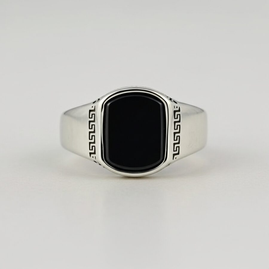 Men's Black Onyx Greek Key Signet Ring