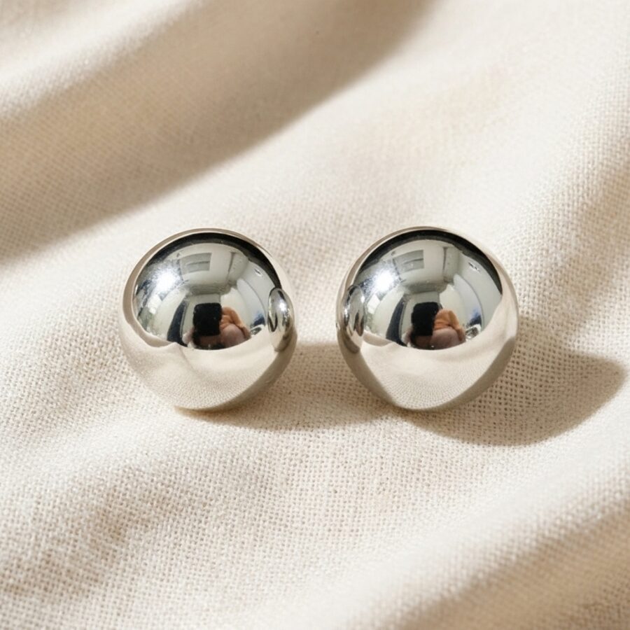 Silver  Dome Ball Women's Earrings