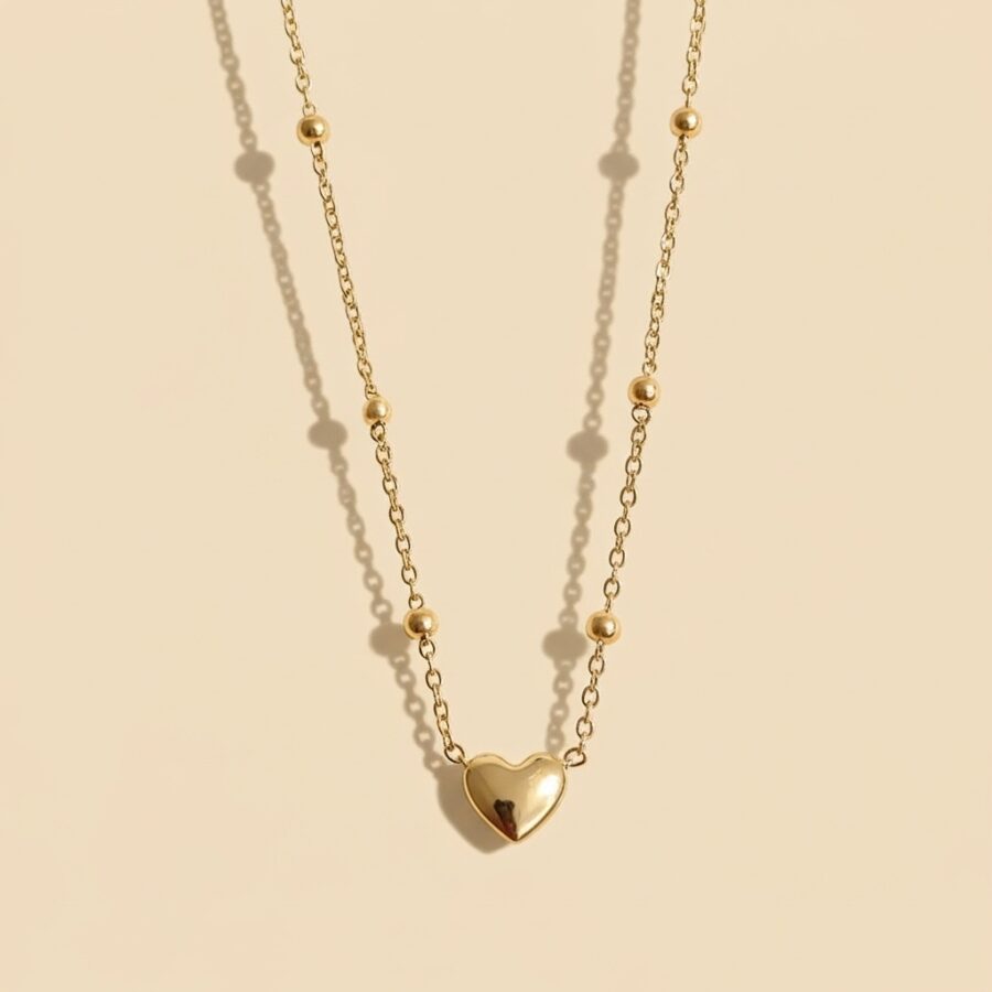 Women's Gold Heart Bead Chain Necklace