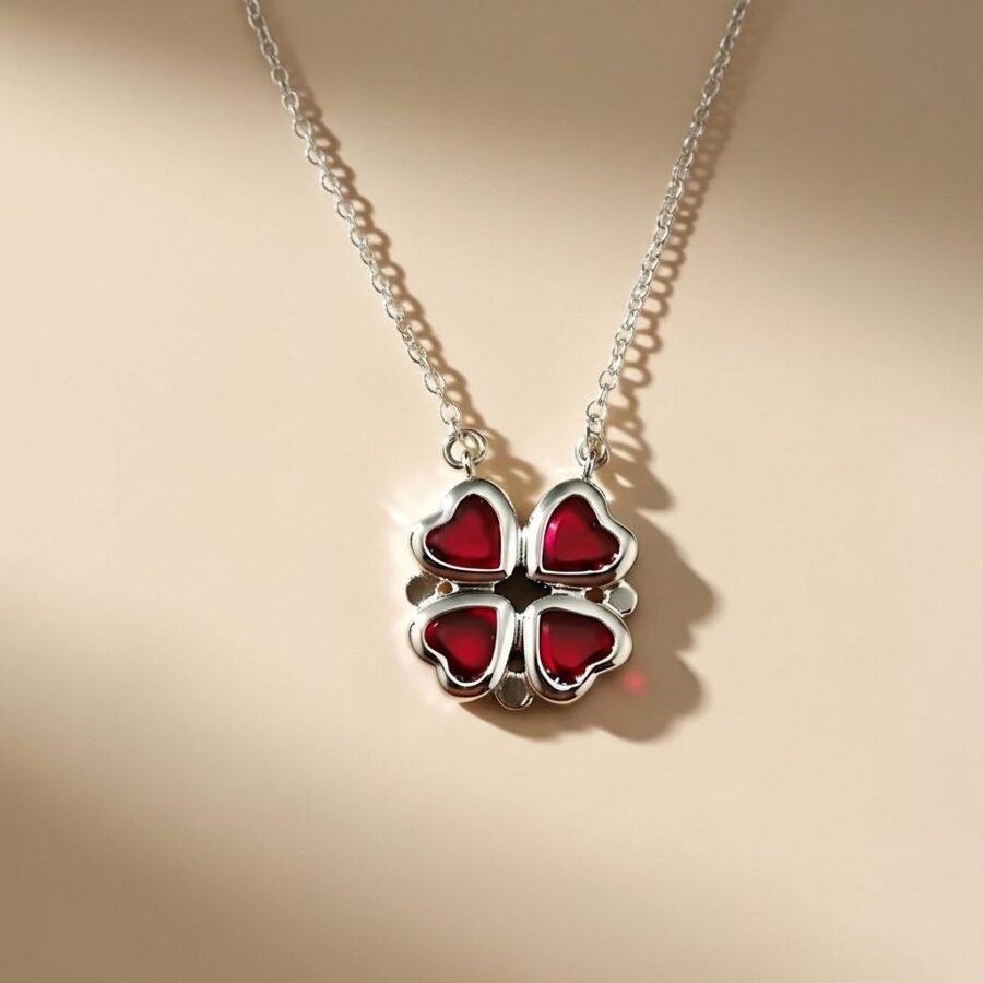 Red heart clover necklace for women – stainless steel necklace Pakistan – view 2