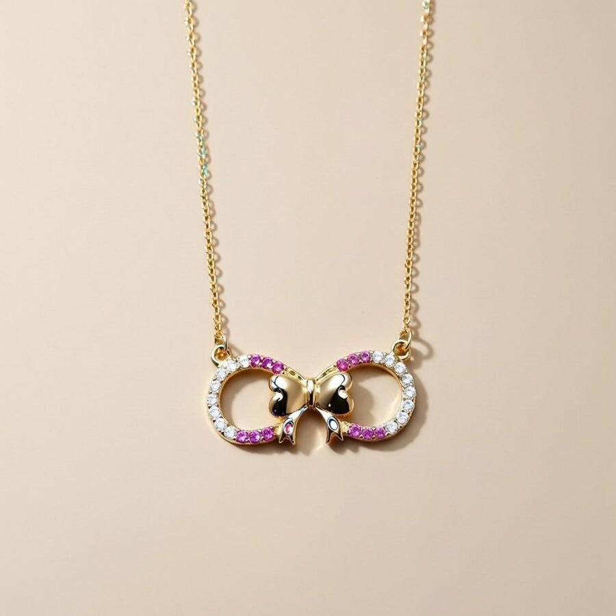 Bow crystal necklace for women – stainless steel necklace Pakistan – view 2