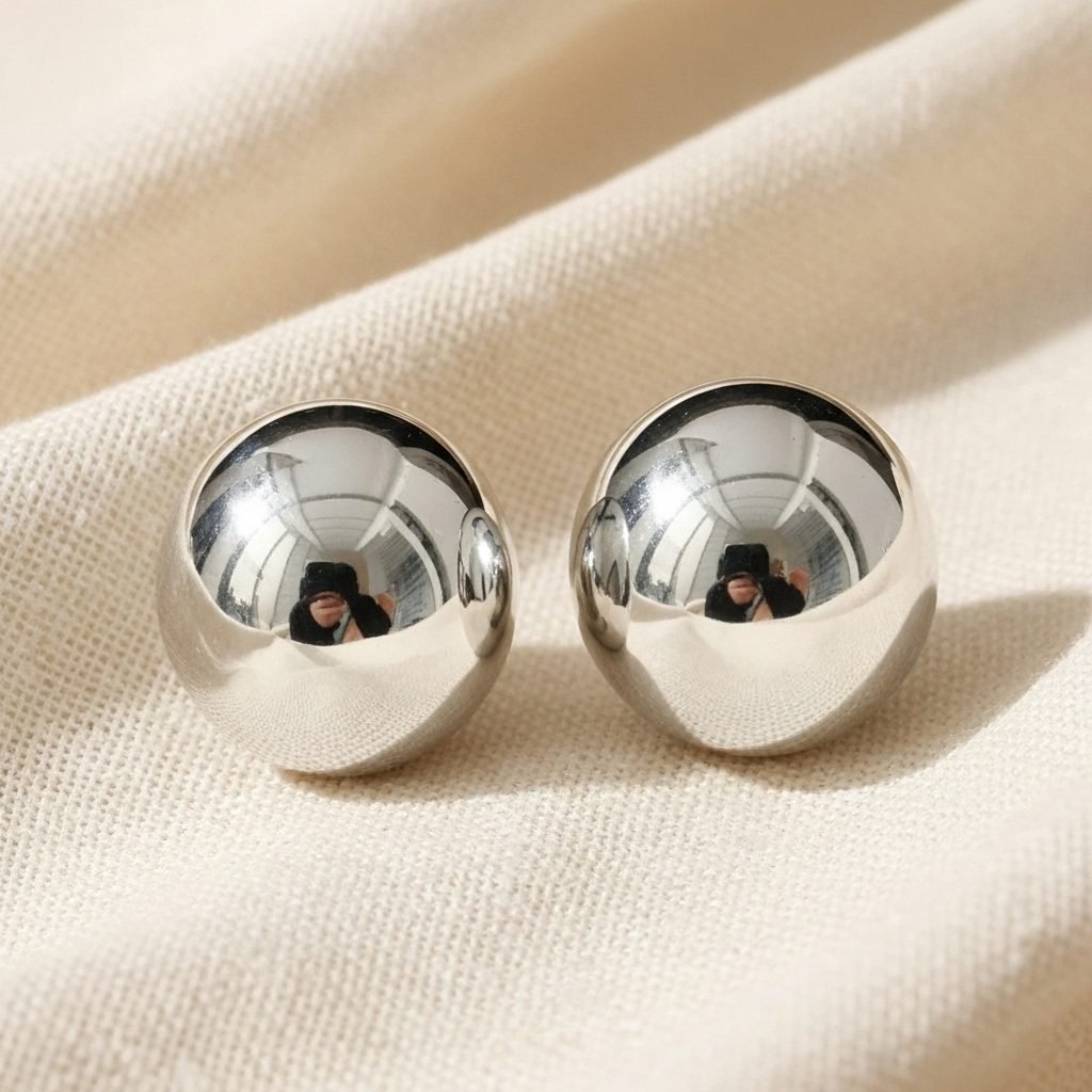 Women's Silver Dome Ball Earrings - stainless steel earrings for women in Pakistan