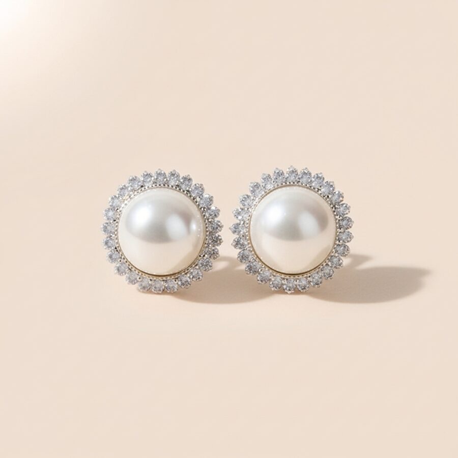 Gold Pearl Halo Women's Earrings