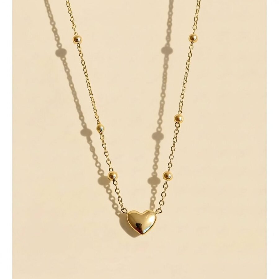 Gold heart bead chain necklace for women – stainless steel necklace Pakistan – view 2