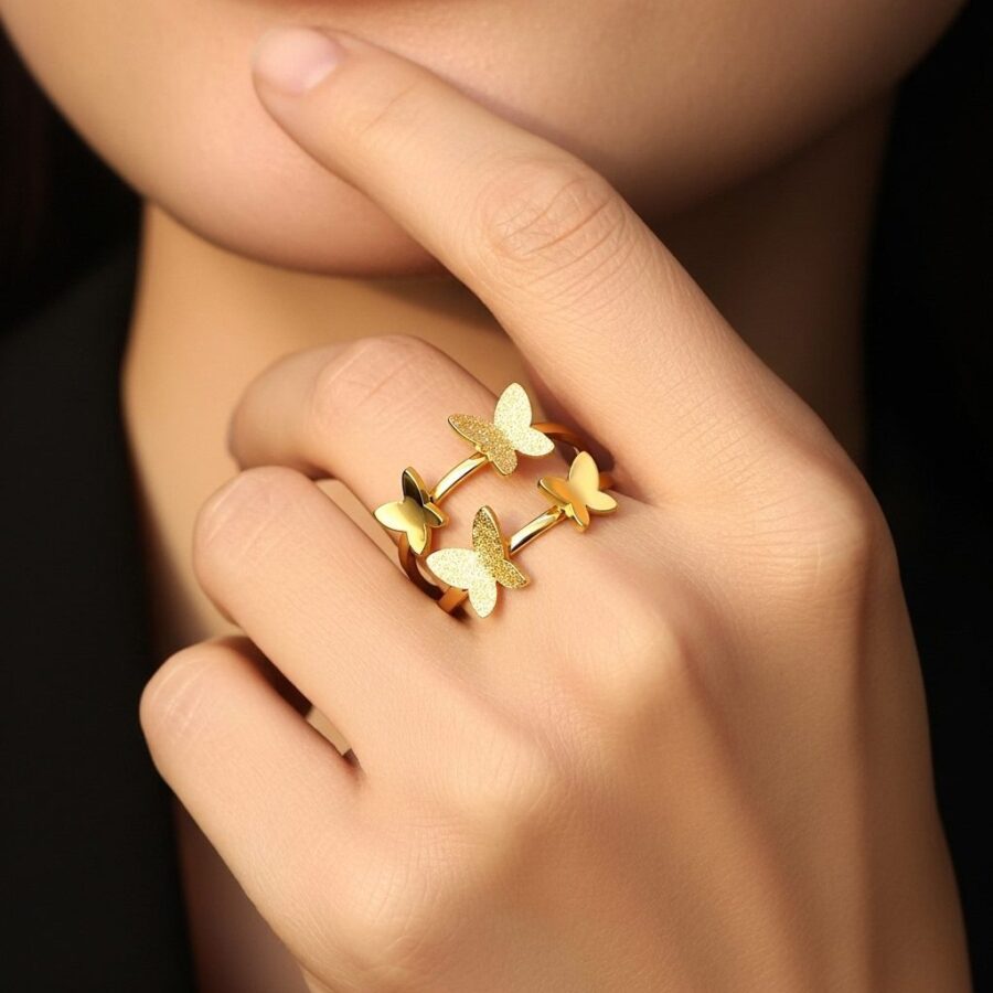Gold Butterfly Double Women's Ring